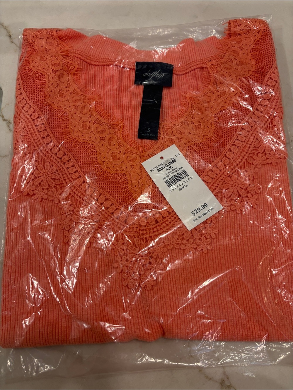Daytrip Coral Lace-Trim Ribbed V-Neck Tunic